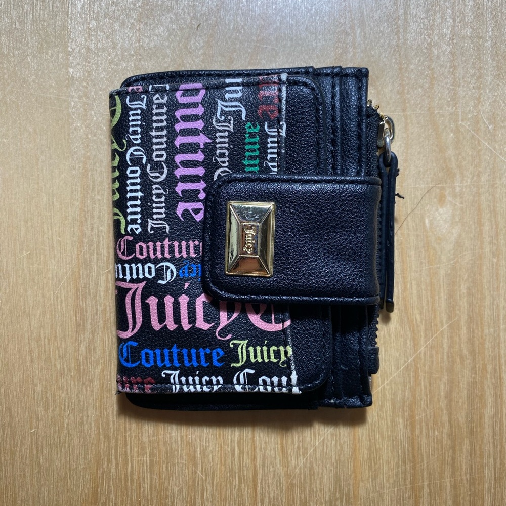 Juicy Couture Black and Multicolor Logo Wallet